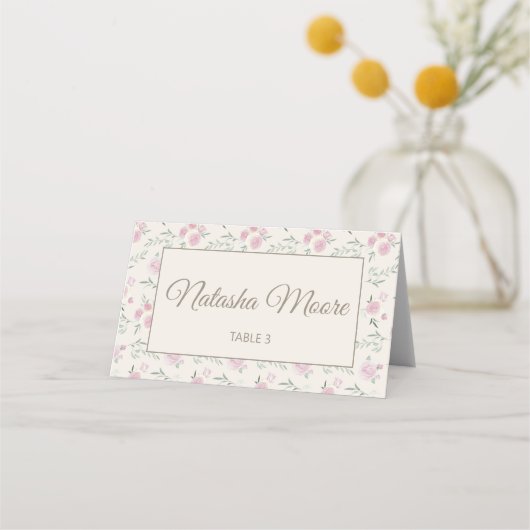 Floral Pattern Creme Folded Place Card Platzkarte (Vorderseite)