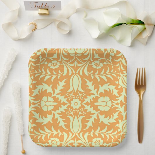 Floral Pattern, gold and pastel yellow design, Pappteller (Hochzeit)