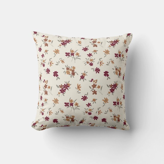 Floral Pattern Gold Gray Maroon Ditsy Kissen (Vorderseite)