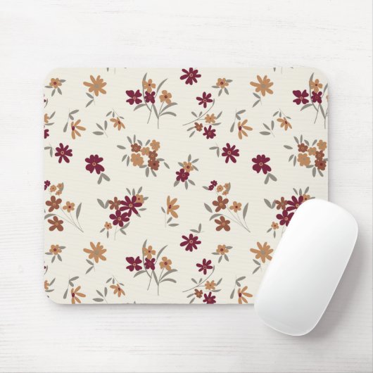 Floral Pattern Gold Gray Maroon Ditsy Mousepad (Mit Mouse)