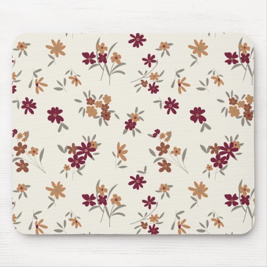 Floral Pattern Gold Gray Maroon Ditsy Mousepad (Vorne)