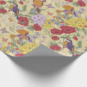 Floral Pattern Hydrangea Lilac Bluebell Birds Geschenkpapier (Ecke)