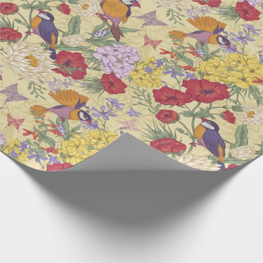 Floral Pattern Hydrangea Lilac Bluebell Birds Geschenkpapier (Ecke)