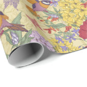Floral Pattern Hydrangea Lilac Bluebell Birds Geschenkpapier (Rolleneckpunkt)