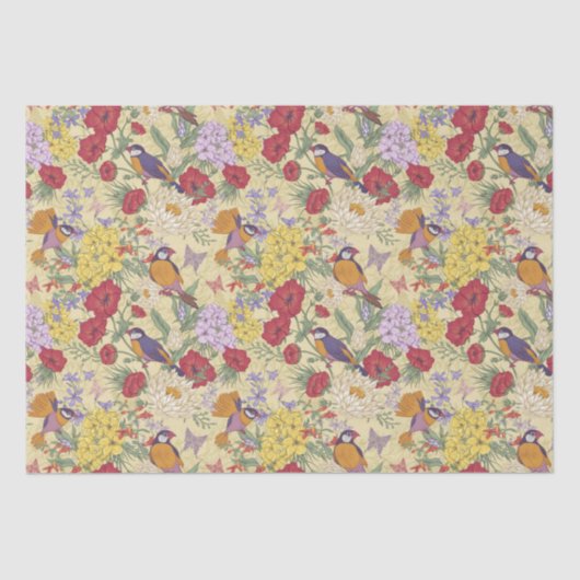 Floral Pattern Hydrangea Lilac Bluebell Birds Seidenpapier (Vorderseite)