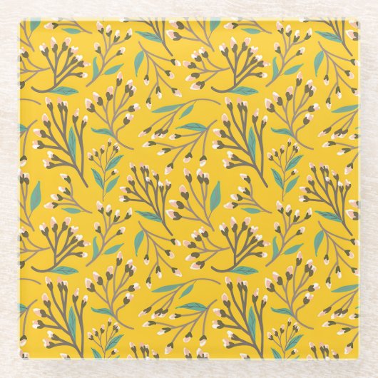 Floral Pattern in delicate branches and buds Glasuntersetzer (Vorderseite)