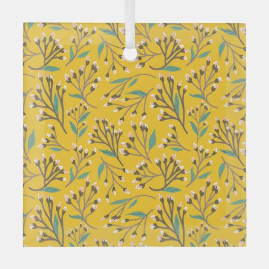 Floral Pattern in  delicate branches and buds Ornament Aus Glas (Vorderseite)