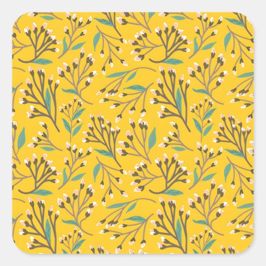 Floral Pattern in  delicate branches and buds Quadratischer Aufkleber (Vorderseite)