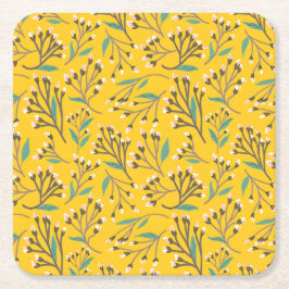 Floral Pattern in  delicate branches and buds Rechteckiger Pappuntersetzer