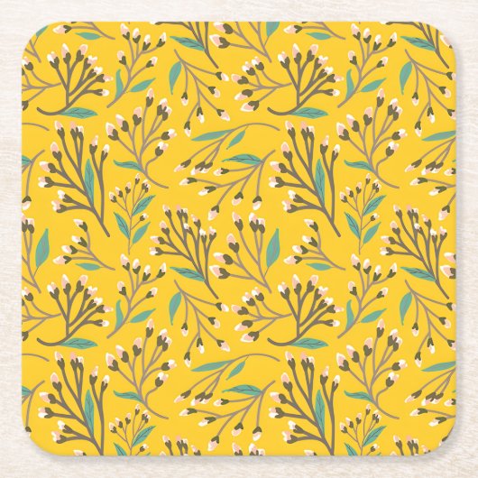 Floral Pattern in  delicate branches and buds Rechteckiger Pappuntersetzer (Vorderseite)