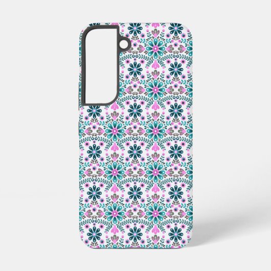 Floral Pattern in Hibiscus and Turquoise Samsung Galaxy Hülle (Rückseite)