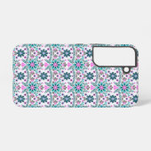 Floral Pattern in Hibiscus and Turquoise Samsung Galaxy Hülle (Rückseite (Horizontal))