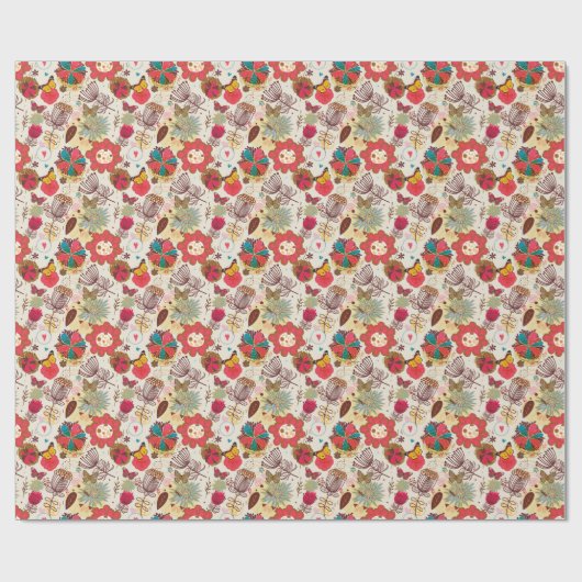 Floral Pattern in Retro 4 Geschenkpapier (Flach)