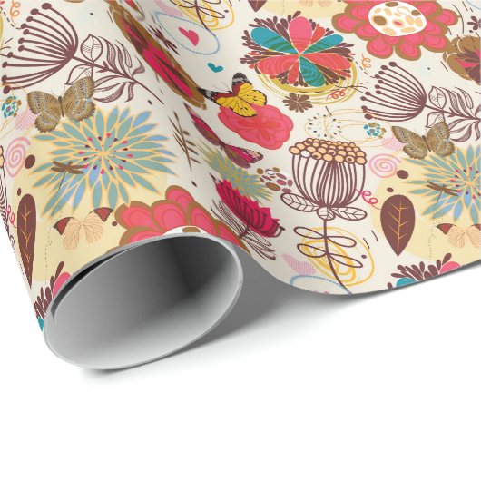 Floral Pattern in Retro 4 Geschenkpapier (Rolleneckpunkt)