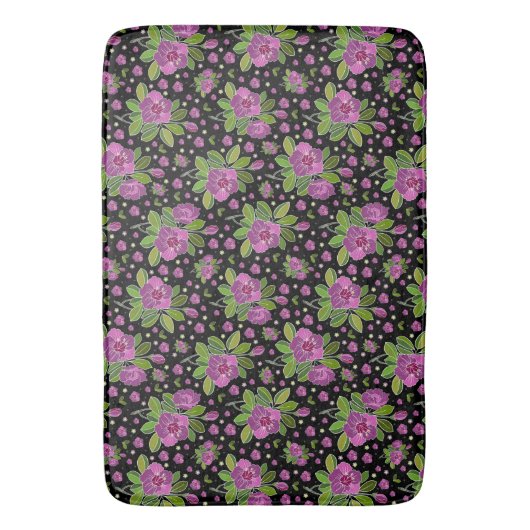 Floral Pattern Lilac Pink Green Black Badematte (Vorderseite Vertikal)