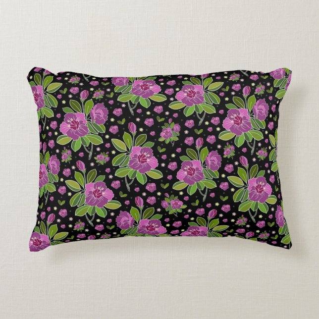Floral Pattern Lilac Pink Green Black Dekokissen (Vorderseite)
