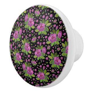 Floral Pattern Lilac Pink Green Black Keramikknauf