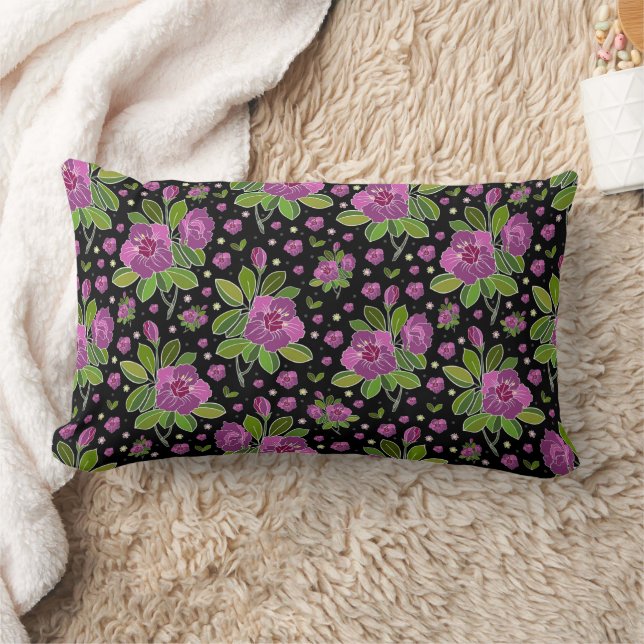 Floral Pattern Lilac Pink Green Black Lendenkissen (Decke)
