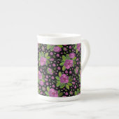 Floral Pattern Lilac Pink Green Black Porzellantasse (Vorderseite Rechts)