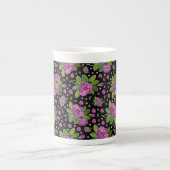 Floral Pattern Lilac Pink Green Black Porzellantasse (Vorderseite)