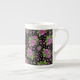 Floral Pattern Lilac Pink Green Black Porzellantasse