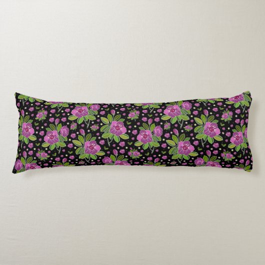 Floral Pattern Lilac Pink Green Black Seitenschläferkissen (Vorderseite)