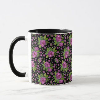 Floral Pattern Lilac Pink Green Black Tasse