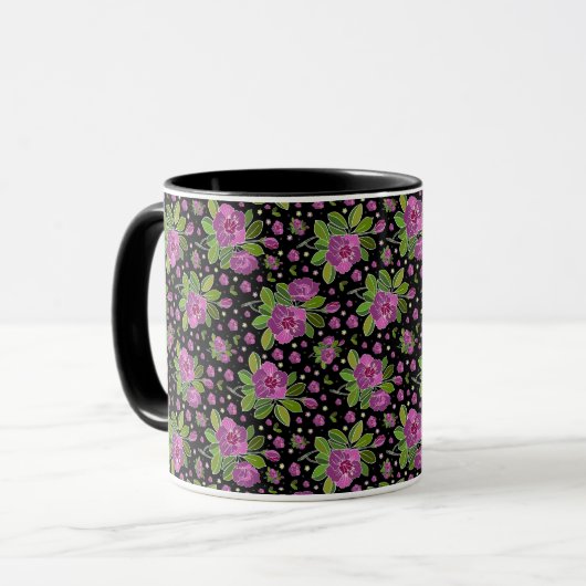 Floral Pattern Lilac Pink Green Black Tasse (Vorderseite Links)