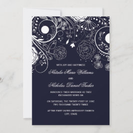 Floral Pattern Navy - Hochzeitsankündigung Einladung