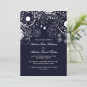Floral Pattern Navy - Hochzeitsankündigung Einladung (Stehend Vorderseite)