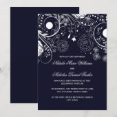 Floral Pattern Navy - Hochzeitsankündigung Einladung (Vorne/Hinten)