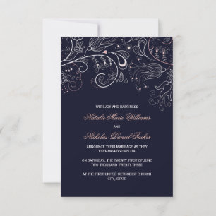 Floral Pattern Navy mit Tulip- 3x5 Hochzeitsankünd Einladung