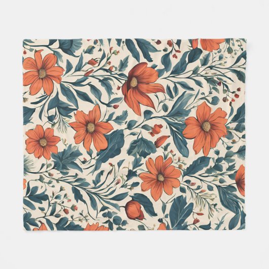 Floral Pattern of Vibrant Orange Flowers Fleecedecke (Vorderseite (Horizontal))