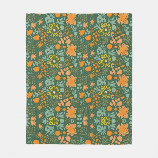 Floral pattern on a dark green background  fleecedecke (Vorderseite)