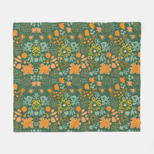 Floral pattern on a dark green background  fleecedecke (Vorderseite (Horizontal))