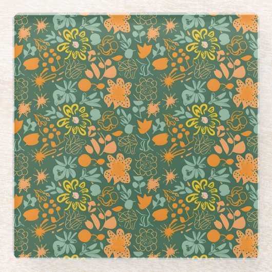 Floral pattern on a dark green background  glasuntersetzer (Vorderseite)
