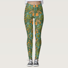 Floral pattern on a dark green background  leggings