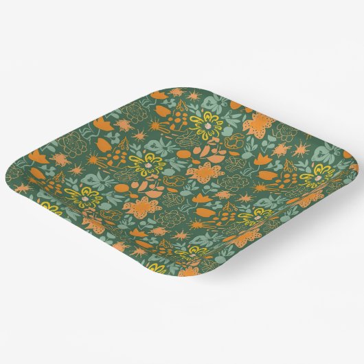 Floral pattern on a dark green background pappteller (Gewinkelt)