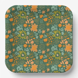 Floral pattern on a dark green background  pappteller