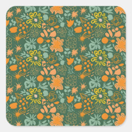 Floral pattern on a dark green background  quadratischer aufkleber