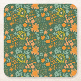 Floral pattern on a dark green background  rechteckiger pappuntersetzer