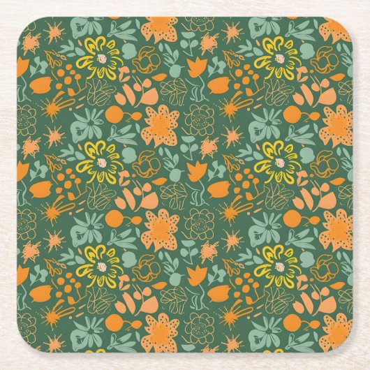 Floral pattern on a dark green background  rechteckiger pappuntersetzer (Vorderseite)