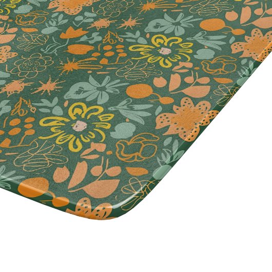 Floral pattern on a dark green background  schneidebrett (Ecke)