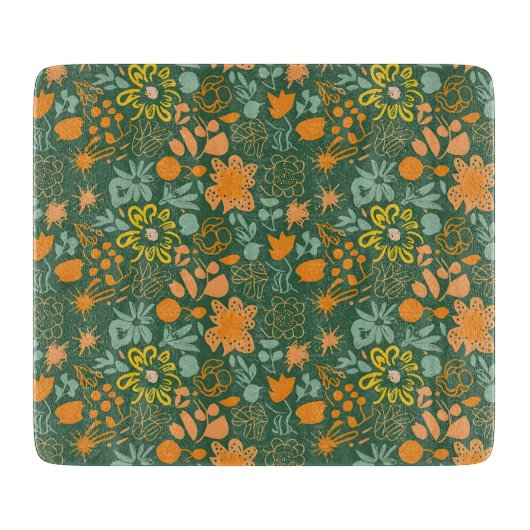 Floral pattern on a dark green background  schneidebrett (Vorderseite)