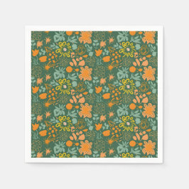 Floral pattern on a dark green background  serviette