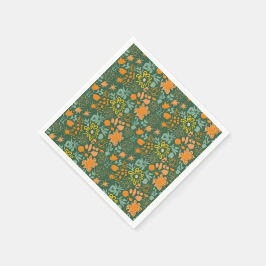 Floral pattern on a dark green background  serviette (Ecke)