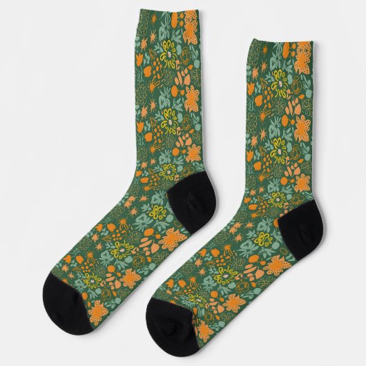 Floral pattern on a dark green background  socken (Linkes Detail)