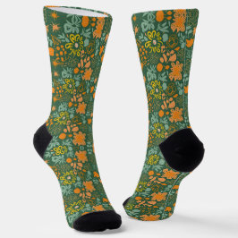 Floral pattern on a dark green background  socken