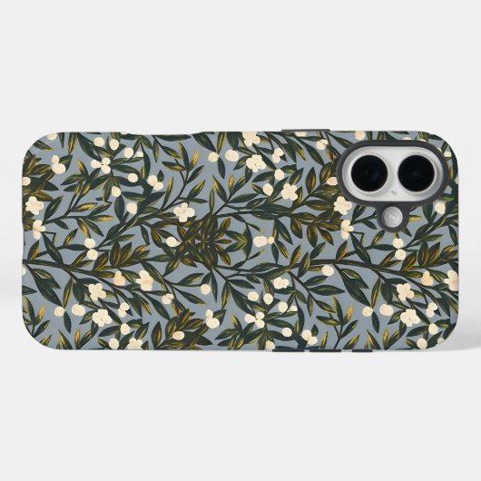 Floral pattern on  dusty blue-gray background Case-Mate iPhone hülle (Rückseite (Horizontal))