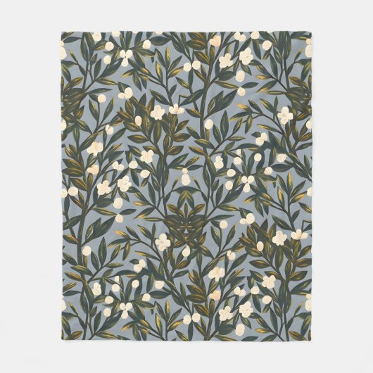 Floral pattern on dusty blue-gray background fleecedecke (Vorderseite)